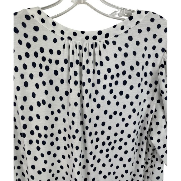 Polka Dot Blouse By Loft Size M Short Sleeve Smocked White/Black - Picture 5 of 8